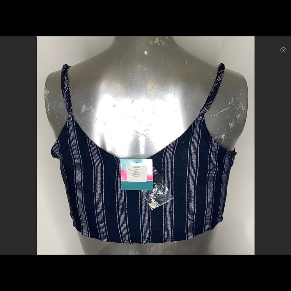 ILLA ILLA  Size Medium new with tags crop top blue stripe front tie adjustable - Picture 2 of 5